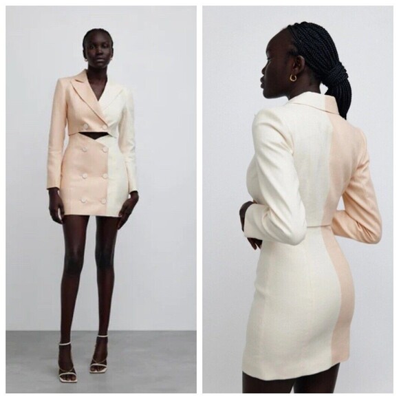 Significant Other Glider Blazer Dress Women’s Size 4 Peach Cream Cut Out Linen M - Picture 1 of 12
